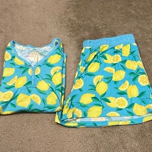 Little Sleepies Blue and Yellow Lemon Print Women's Athletic Shorts
